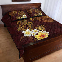 Polynesian Turtle Quilt Bed Set Plumeria Hibiscus Pattern Oxblood LT03 - Polynesian Pride