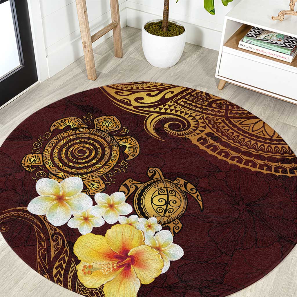 Polynesian Turtle Round Carpet Plumeria Hibiscus Pattern Oxblood LT03 Oxblood - Polynesian Pride