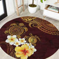 Polynesian Turtle Round Carpet Plumeria Hibiscus Pattern Oxblood LT03 Oxblood - Polynesian Pride