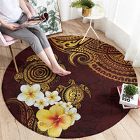 Polynesian Turtle Round Carpet Plumeria Hibiscus Pattern Oxblood LT03 - Polynesian Pride