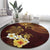 Polynesian Turtle Round Carpet Plumeria Hibiscus Pattern Oxblood