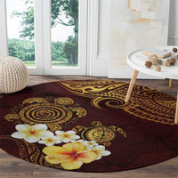 Polynesian Turtle Round Carpet Plumeria Hibiscus Pattern Oxblood LT03 - Polynesian Pride