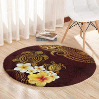 Polynesian Turtle Round Carpet Plumeria Hibiscus Pattern Oxblood LT03 - Polynesian Pride