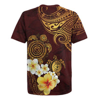 Polynesian Turtle Rugby Jersey Plumeria Hibiscus Pattern Oxblood LT03 - Polynesian Pride