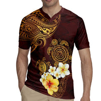 Polynesian Turtle Rugby Jersey Plumeria Hibiscus Pattern Oxblood LT03 - Polynesian Pride
