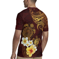 Polynesian Turtle Rugby Jersey Plumeria Hibiscus Pattern Oxblood LT03 - Polynesian Pride