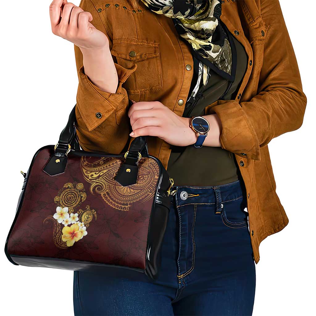 Polynesian Turtle Shoulder Handbag Plumeria Hibiscus Pattern Oxblood LT03 - Polynesian Pride