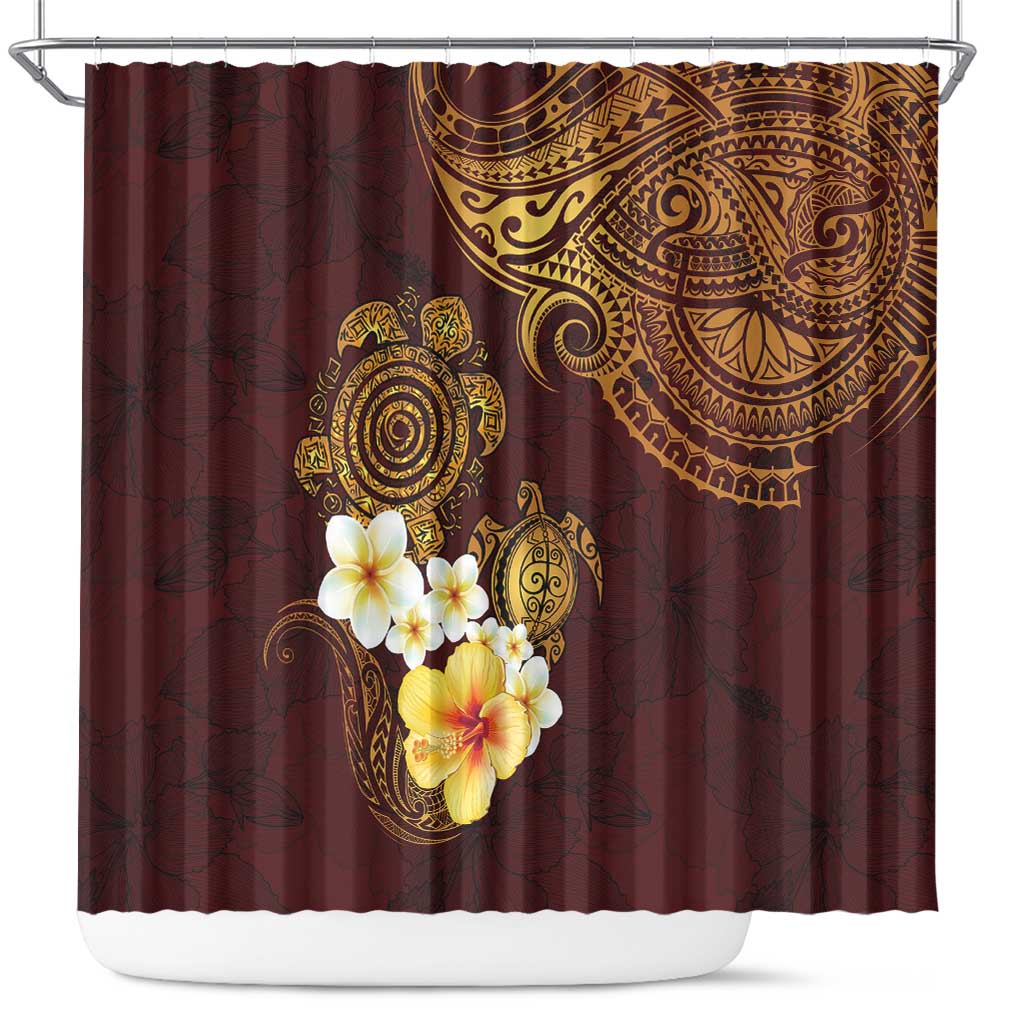 Polynesian Turtle Shower Curtain Plumeria Hibiscus Pattern Oxblood LT03 Oxblood - Polynesian Pride