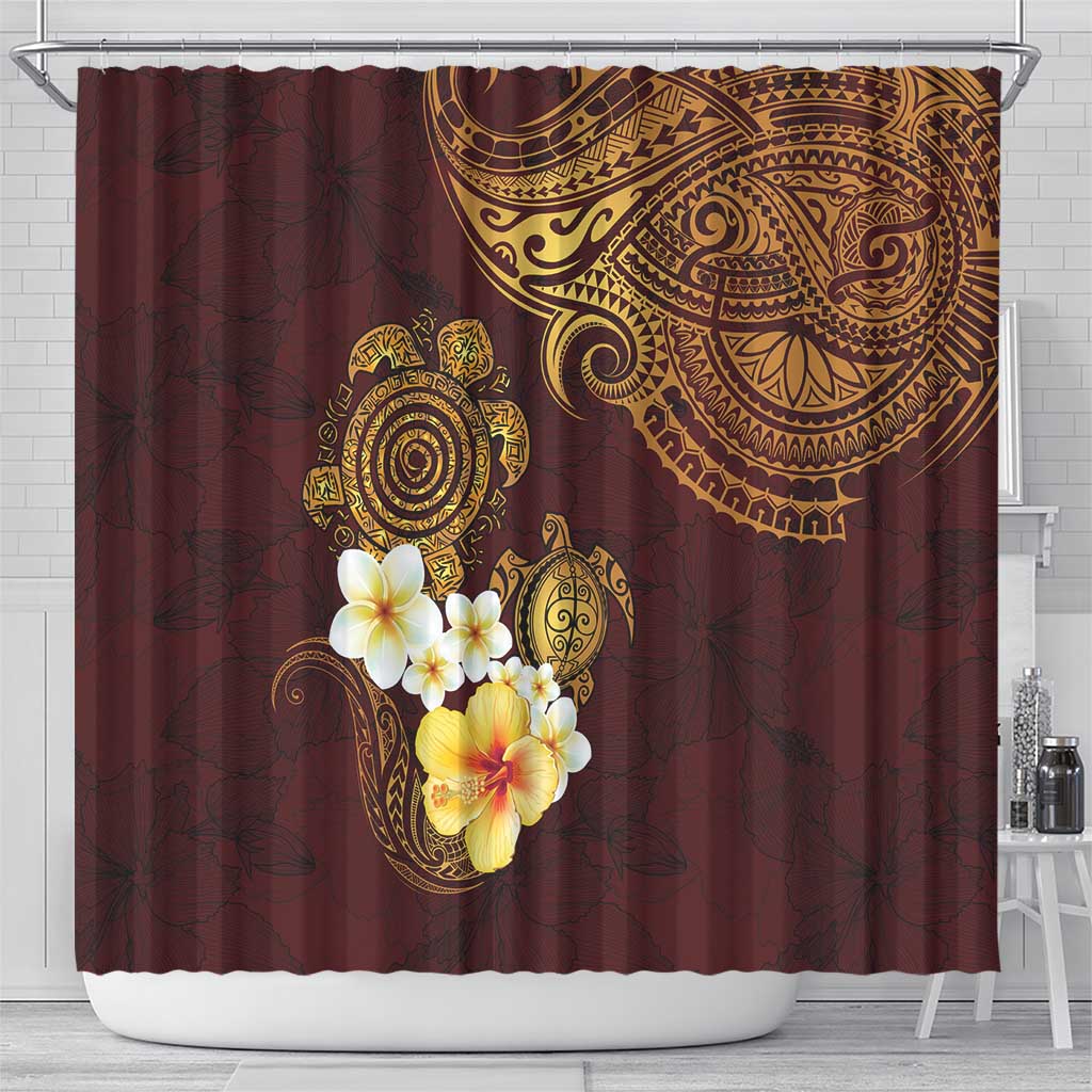 Polynesian Turtle Shower Curtain Plumeria Hibiscus Pattern Oxblood LT03 - Polynesian Pride