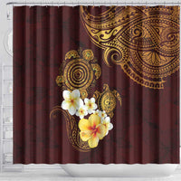 Polynesian Turtle Shower Curtain Plumeria Hibiscus Pattern Oxblood LT03 - Polynesian Pride