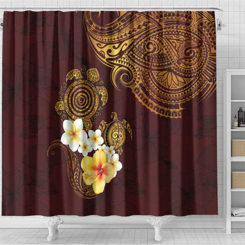 Polynesian Turtle Shower Curtain Plumeria Hibiscus Pattern Oxblood LT03 - Polynesian Pride