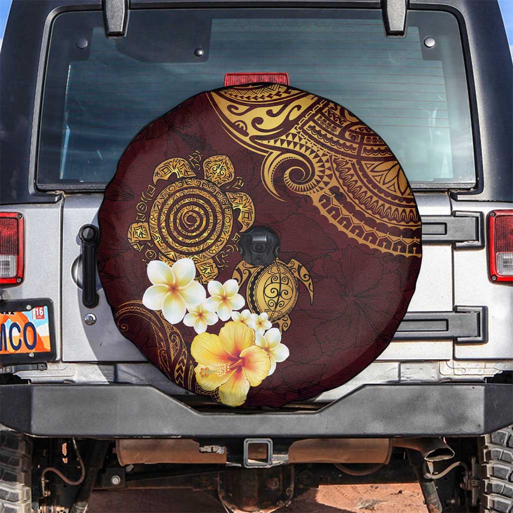 Polynesian Turtle Spare Tire Cover Plumeria Hibiscus Pattern Oxblood