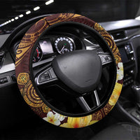 Polynesian Turtle Steering Wheel Cover Plumeria Hibiscus Pattern Oxblood LT03 Universal Fit Oxblood - Polynesian Pride