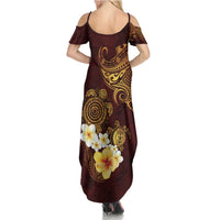 Polynesian Turtle Summer Maxi Dress Plumeria Hibiscus Pattern Oxblood LT03 - Polynesian Pride