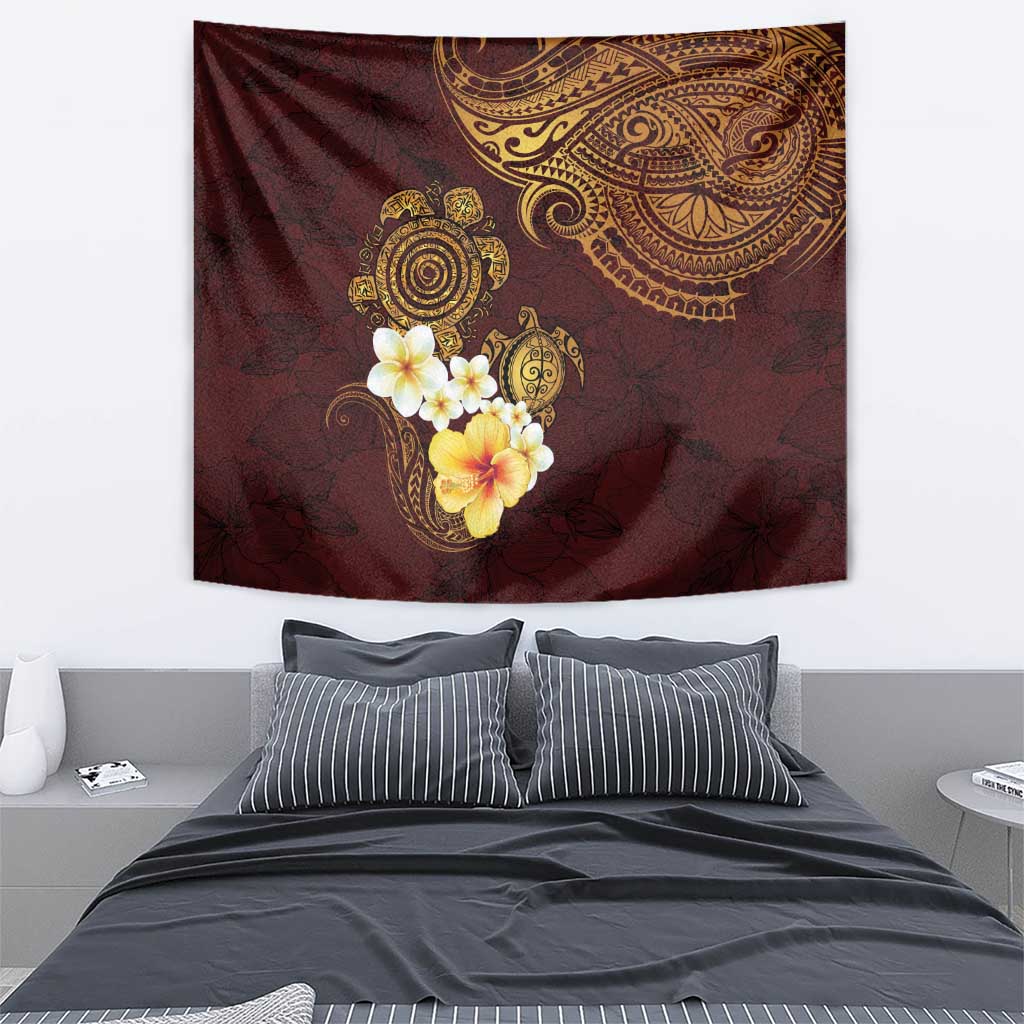 Polynesian Turtle Tapestry Plumeria Hibiscus Pattern Oxblood LT03 - Polynesian Pride