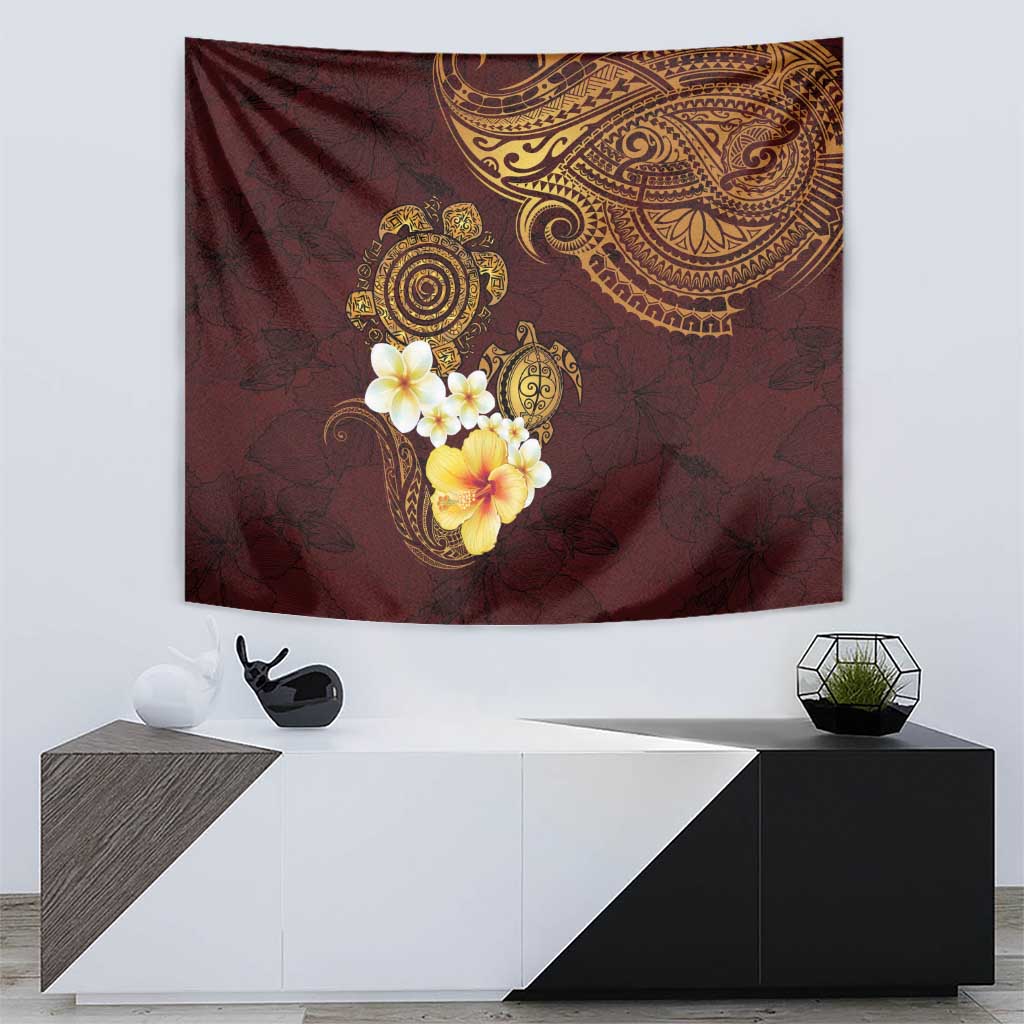 Polynesian Turtle Tapestry Plumeria Hibiscus Pattern Oxblood LT03 - Polynesian Pride
