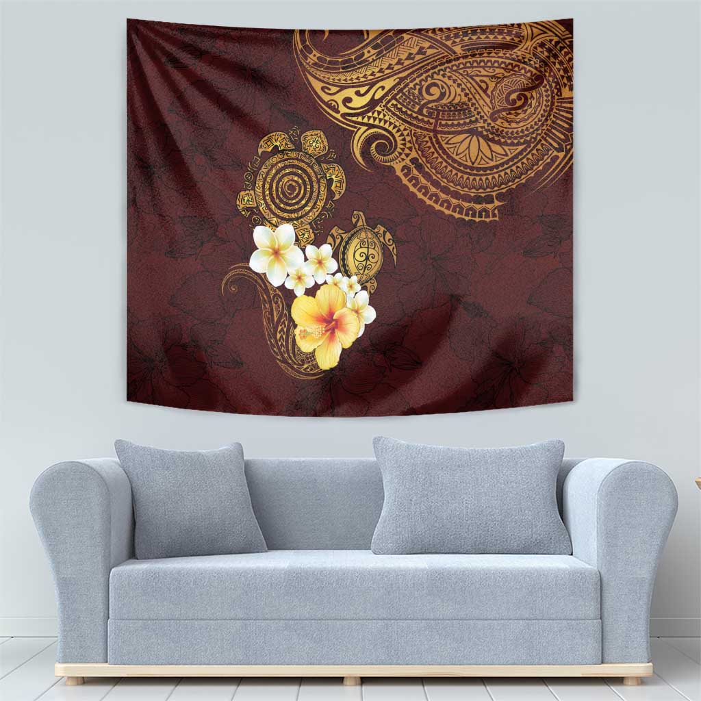 Polynesian Turtle Tapestry Plumeria Hibiscus Pattern Oxblood LT03 - Polynesian Pride