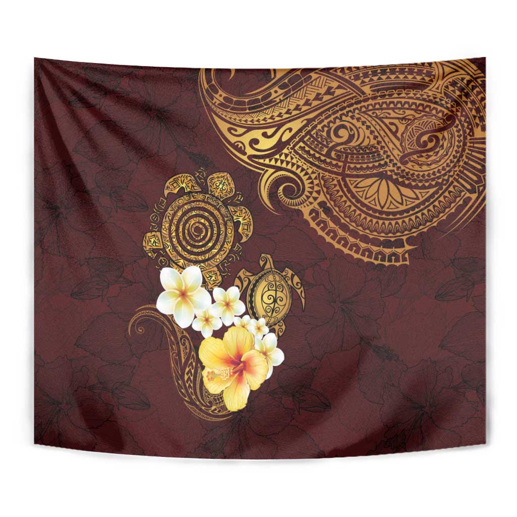 Polynesian Turtle Tapestry Plumeria Hibiscus Pattern Oxblood LT03 - Polynesian Pride