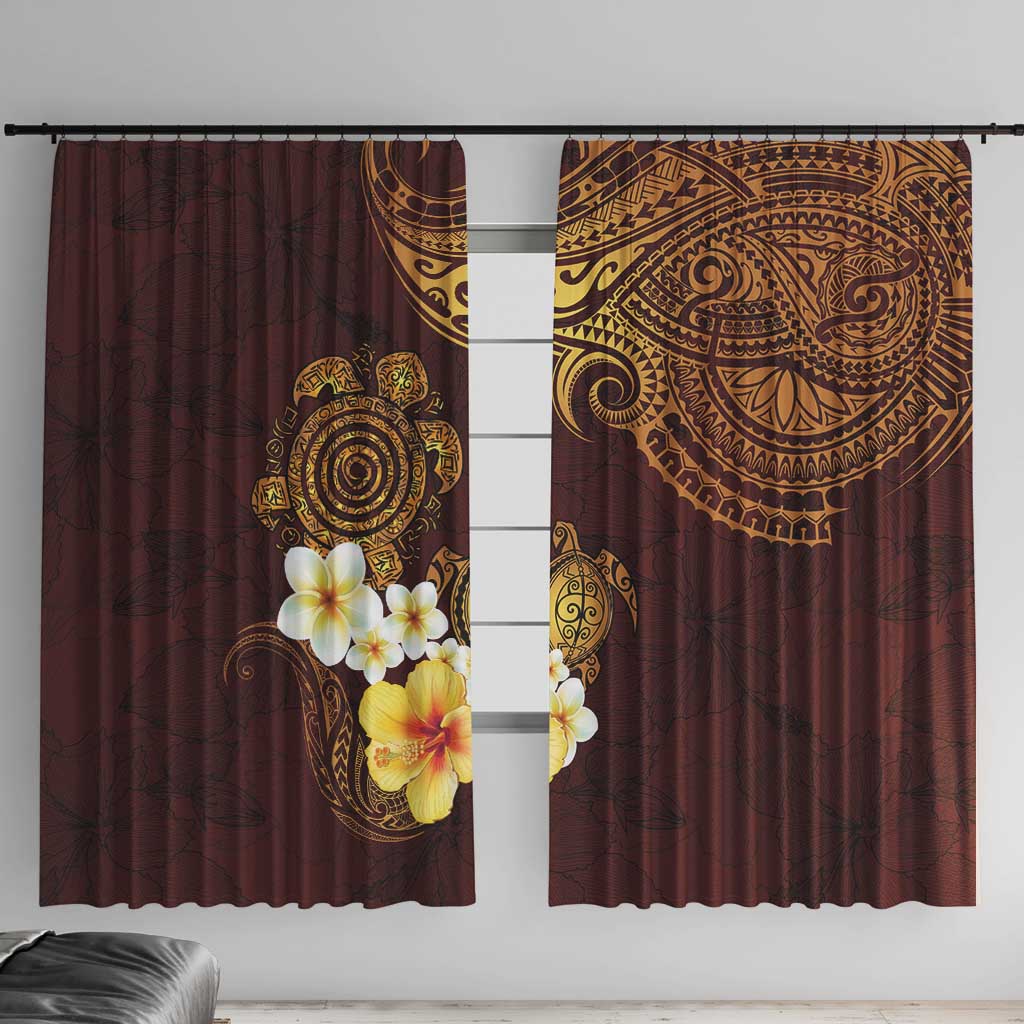 Polynesian Turtle Window Curtain Plumeria Hibiscus Pattern Oxblood LT03 With Hooks Oxblood - Polynesian Pride