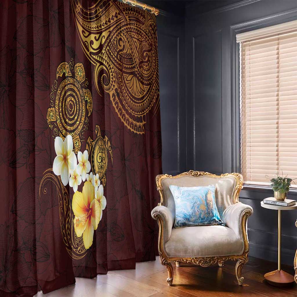 Polynesian Turtle Window Curtain Plumeria Hibiscus Pattern Oxblood LT03 - Polynesian Pride
