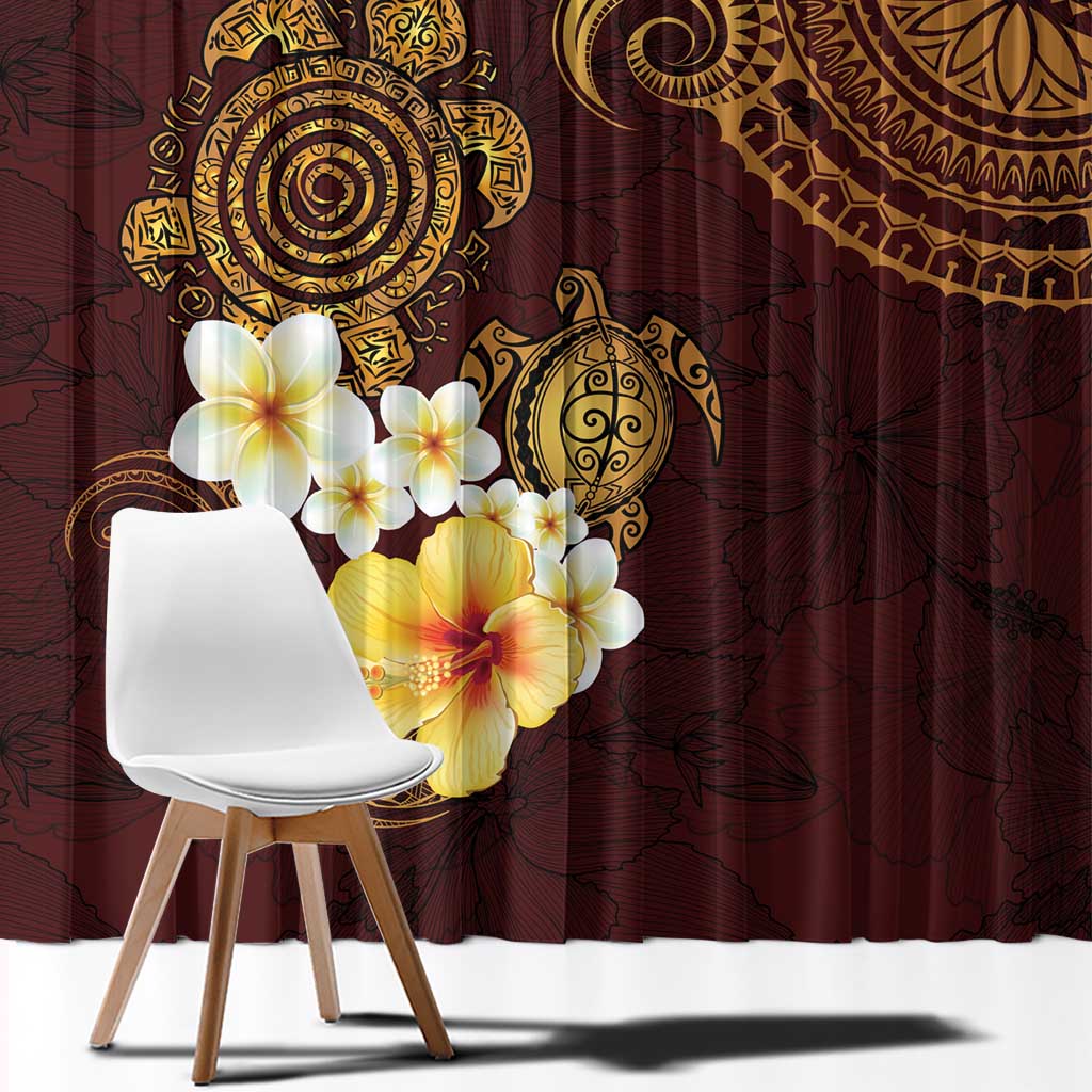 Polynesian Turtle Window Curtain Plumeria Hibiscus Pattern Oxblood LT03 - Polynesian Pride