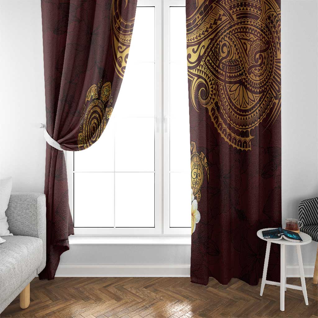 Polynesian Turtle Window Curtain Plumeria Hibiscus Pattern Oxblood LT03 - Polynesian Pride