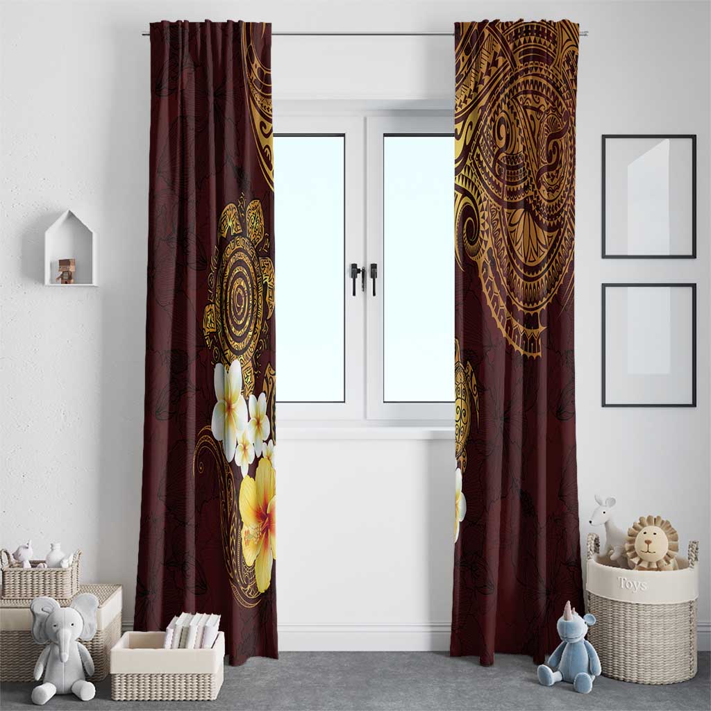 Polynesian Turtle Window Curtain Plumeria Hibiscus Pattern Oxblood LT03 - Polynesian Pride