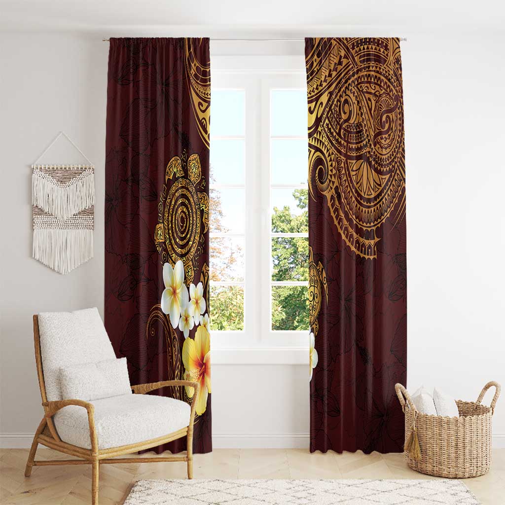 Polynesian Turtle Window Curtain Plumeria Hibiscus Pattern Oxblood LT03 - Polynesian Pride