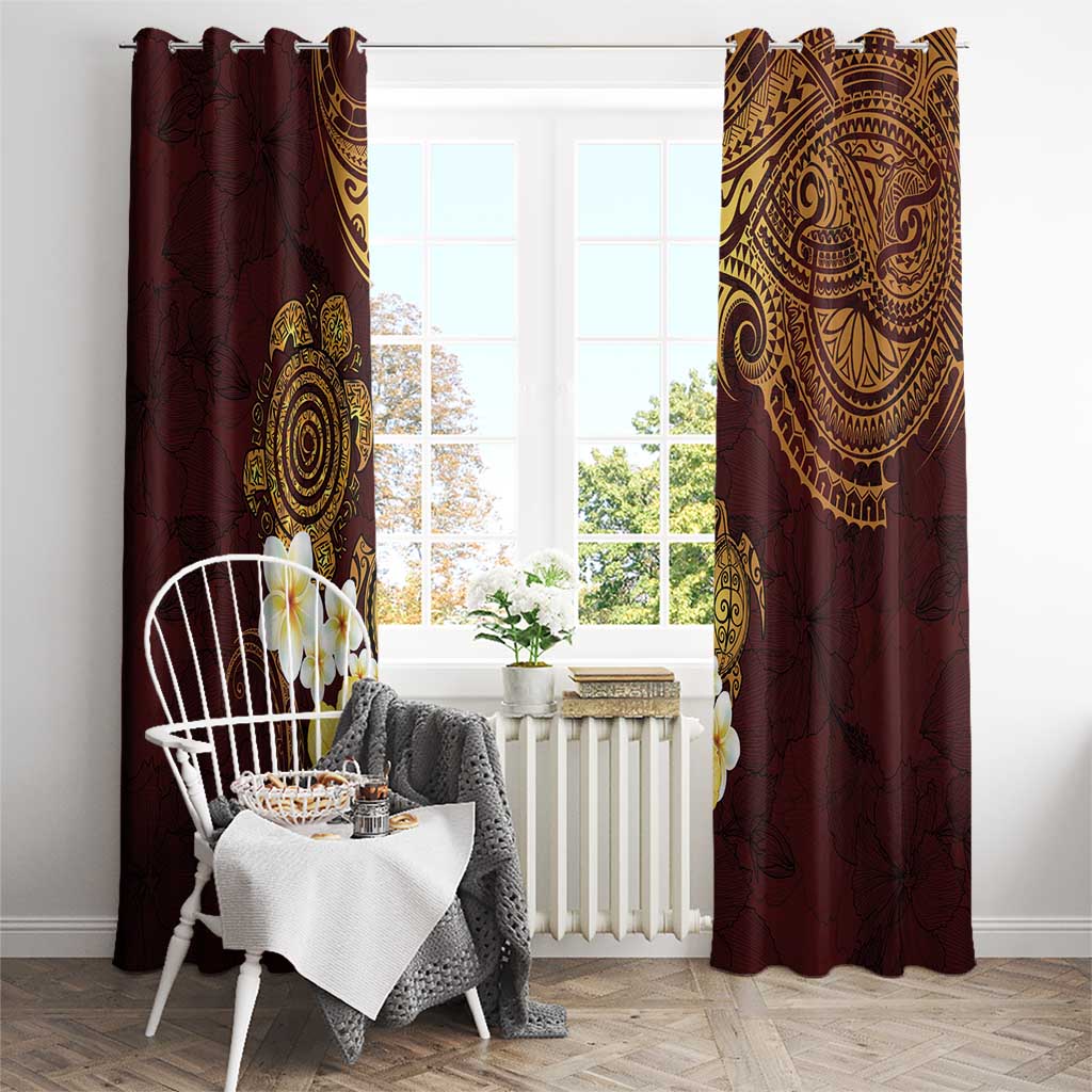 Polynesian Turtle Window Curtain Plumeria Hibiscus Pattern Oxblood LT03 - Polynesian Pride