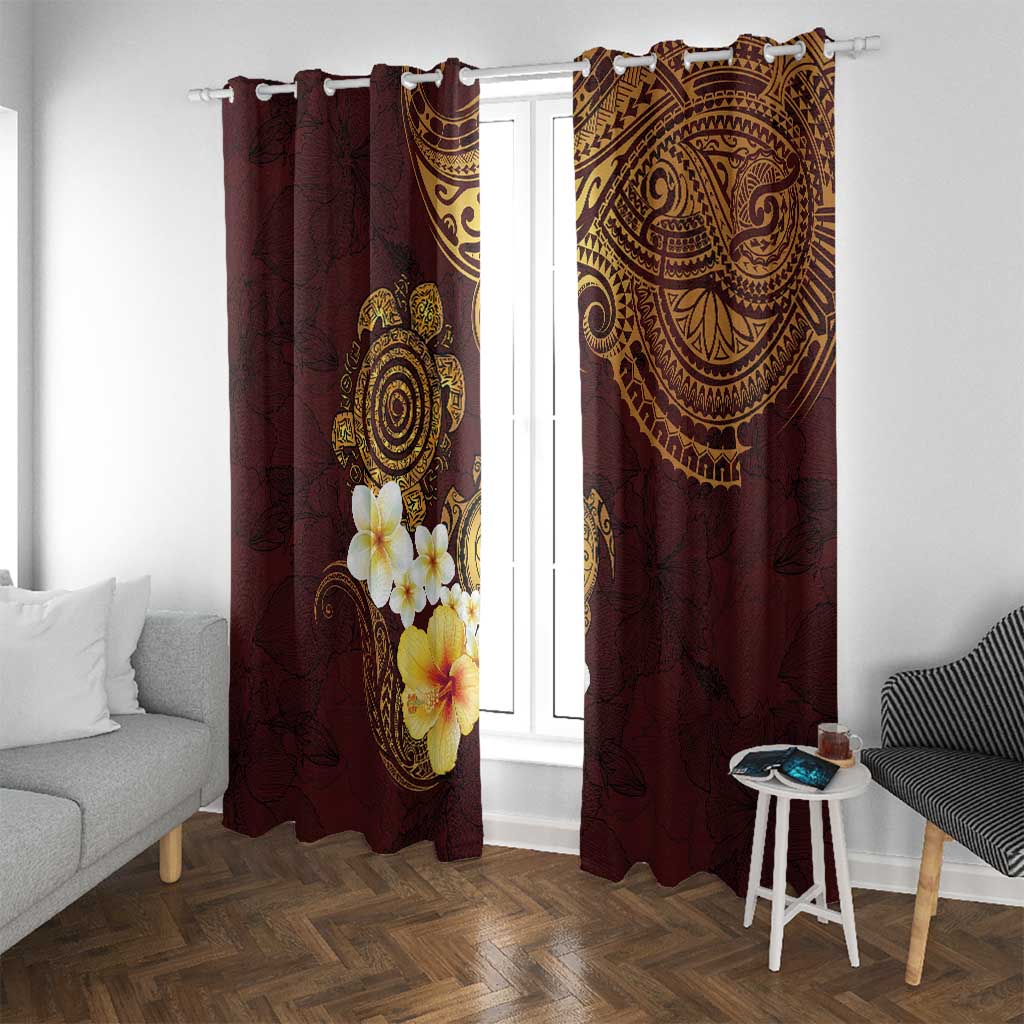 Polynesian Turtle Window Curtain Plumeria Hibiscus Pattern Oxblood LT03 With Grommets Oxblood - Polynesian Pride