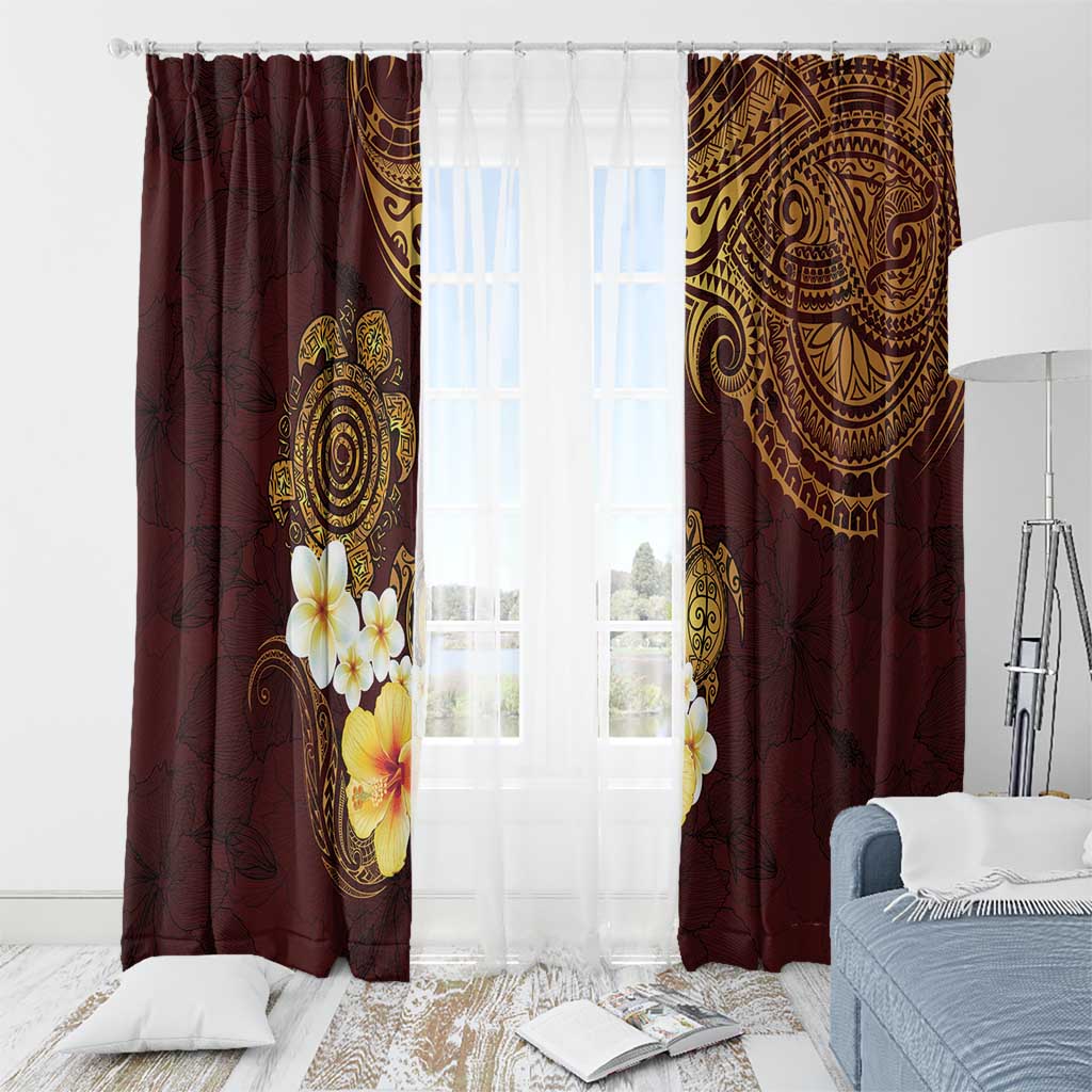 Polynesian Turtle Window Curtain Plumeria Hibiscus Pattern Oxblood LT03 - Polynesian Pride