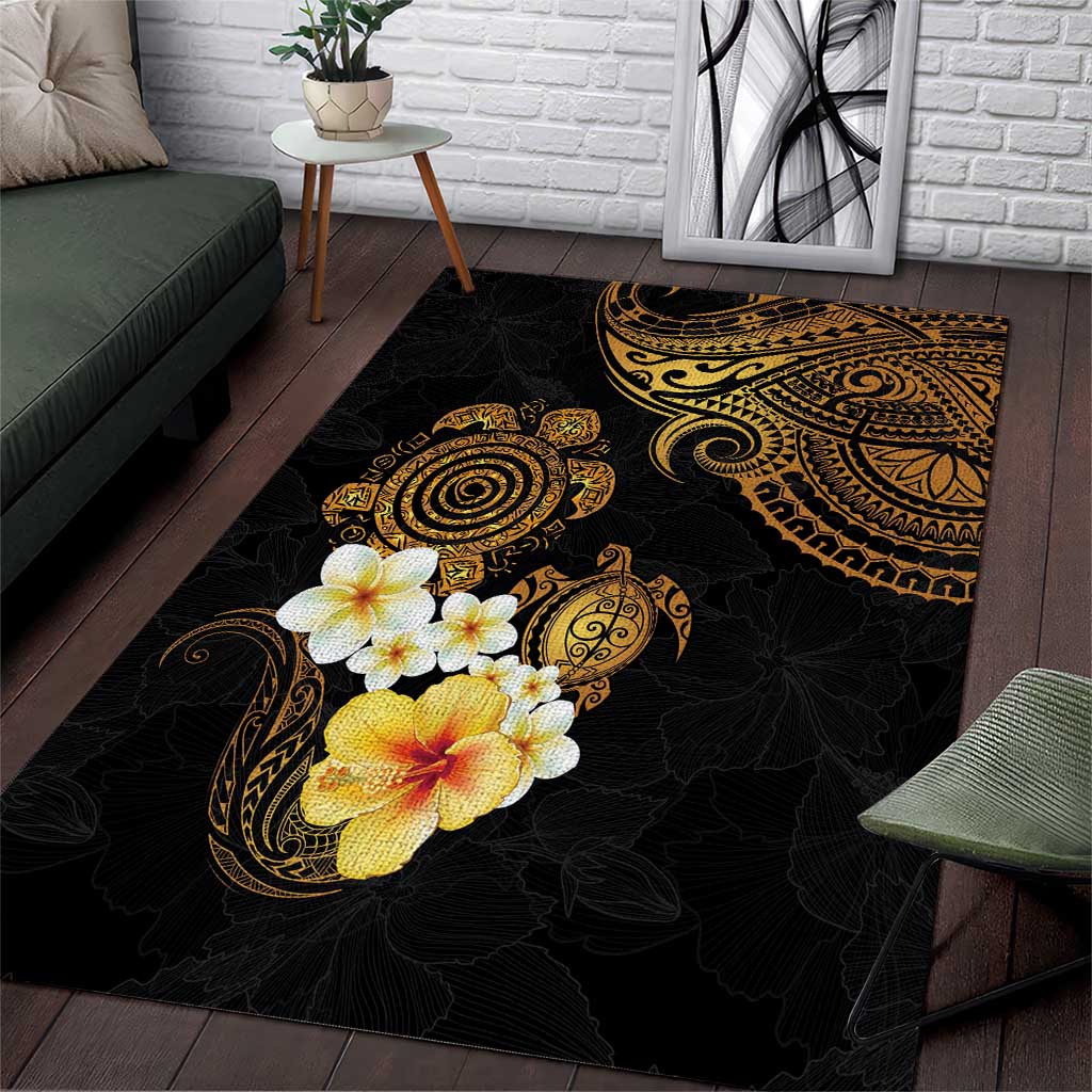 Polynesian Turtle Area Rug Plumeria Hibiscus Pattern Black Color LT03 Black - Polynesian Pride