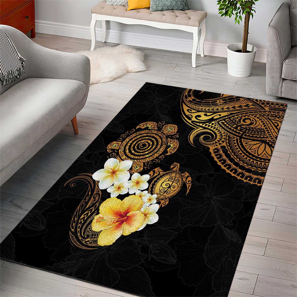Polynesian Turtle Area Rug Plumeria Hibiscus Pattern Black Color LT03 - Polynesian Pride