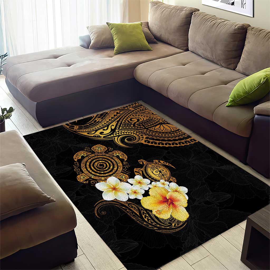 Polynesian Turtle Area Rug Plumeria Hibiscus Pattern Black Color LT03 - Polynesian Pride