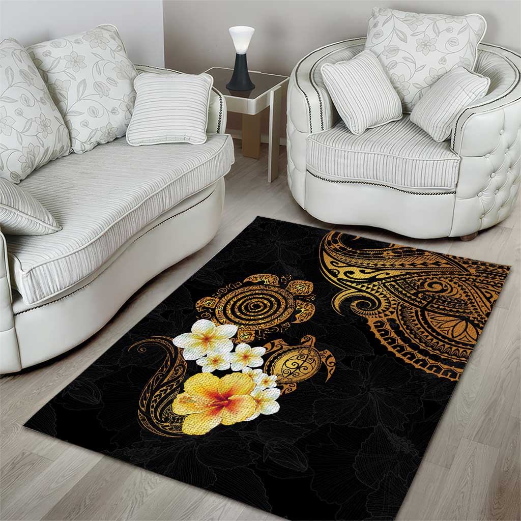 Polynesian Turtle Area Rug Plumeria Hibiscus Pattern Black Color LT03 - Polynesian Pride