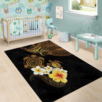 Polynesian Turtle Area Rug Plumeria Hibiscus Pattern Black Color LT03 - Polynesian Pride