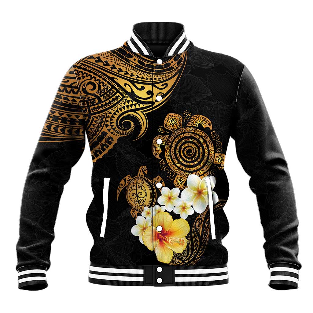 Polynesian Turtle Baseball Jacket Plumeria Hibiscus Pattern Black Color LT03 Unisex Black - Polynesian Pride