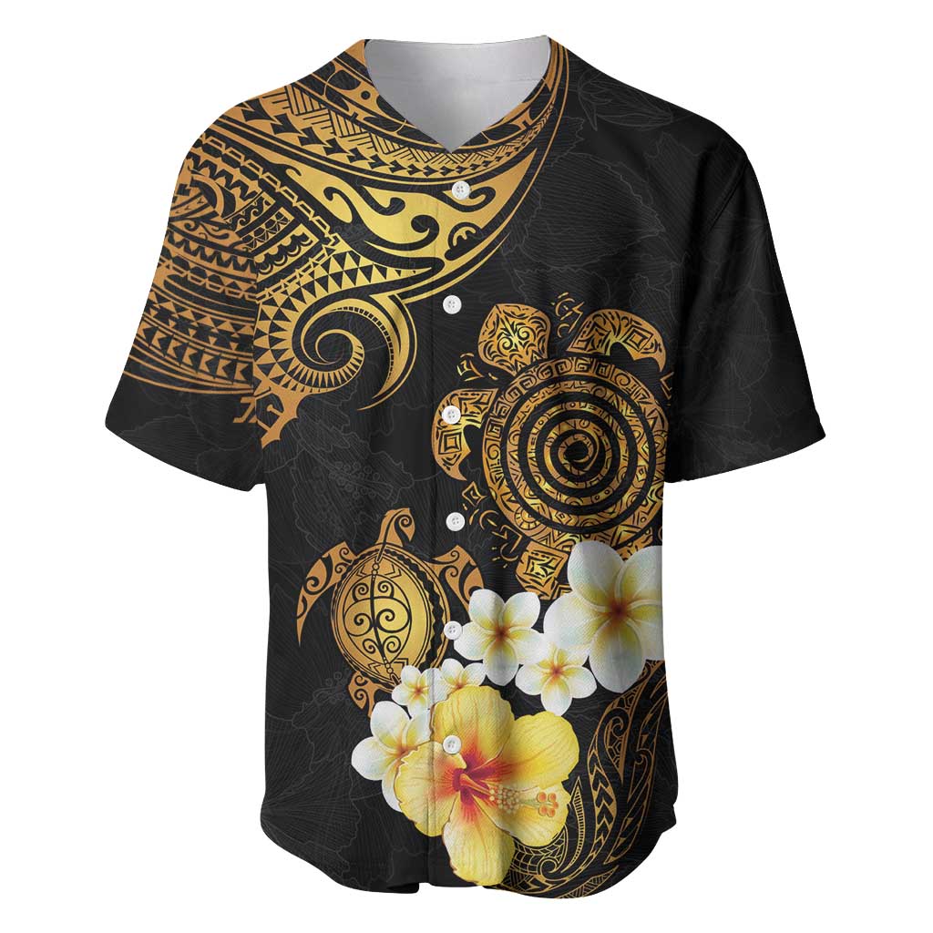 Polynesian Turtle Baseball Jersey Plumeria Hibiscus Pattern Black Color LT03 Black - Polynesian Pride
