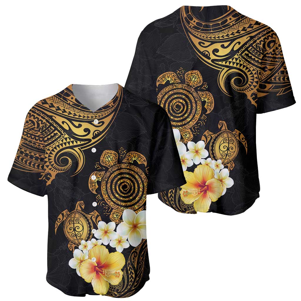 Polynesian Turtle Baseball Jersey Plumeria Hibiscus Pattern Black Color LT03 - Polynesian Pride