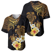 Polynesian Turtle Baseball Jersey Plumeria Hibiscus Pattern Black Color LT03 - Polynesian Pride