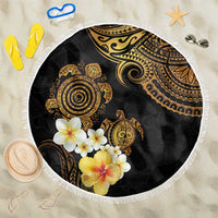 Polynesian Turtle Beach Blanket Plumeria Hibiscus Pattern Black Color LT03 One Size 150cm Black - Polynesian Pride