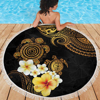 Polynesian Turtle Beach Blanket Plumeria Hibiscus Pattern Black Color LT03 - Polynesian Pride