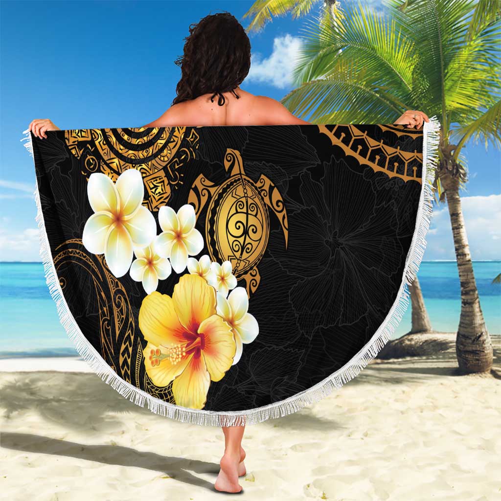 Polynesian Turtle Beach Blanket Plumeria Hibiscus Pattern Black Color LT03 - Polynesian Pride