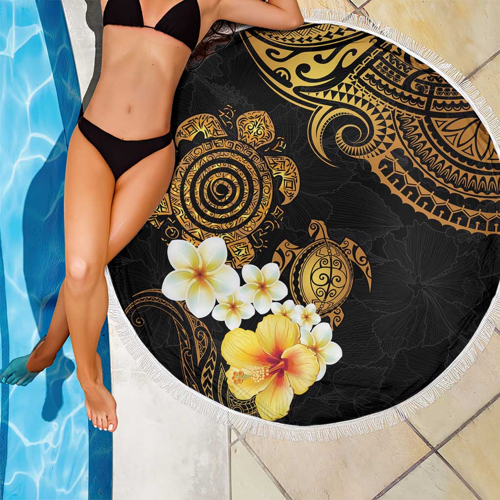 Polynesian Turtle Beach Blanket Plumeria Hibiscus Pattern Black Color LT03 - Polynesian Pride