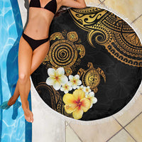 Polynesian Turtle Beach Blanket Plumeria Hibiscus Pattern Black Color LT03 - Polynesian Pride