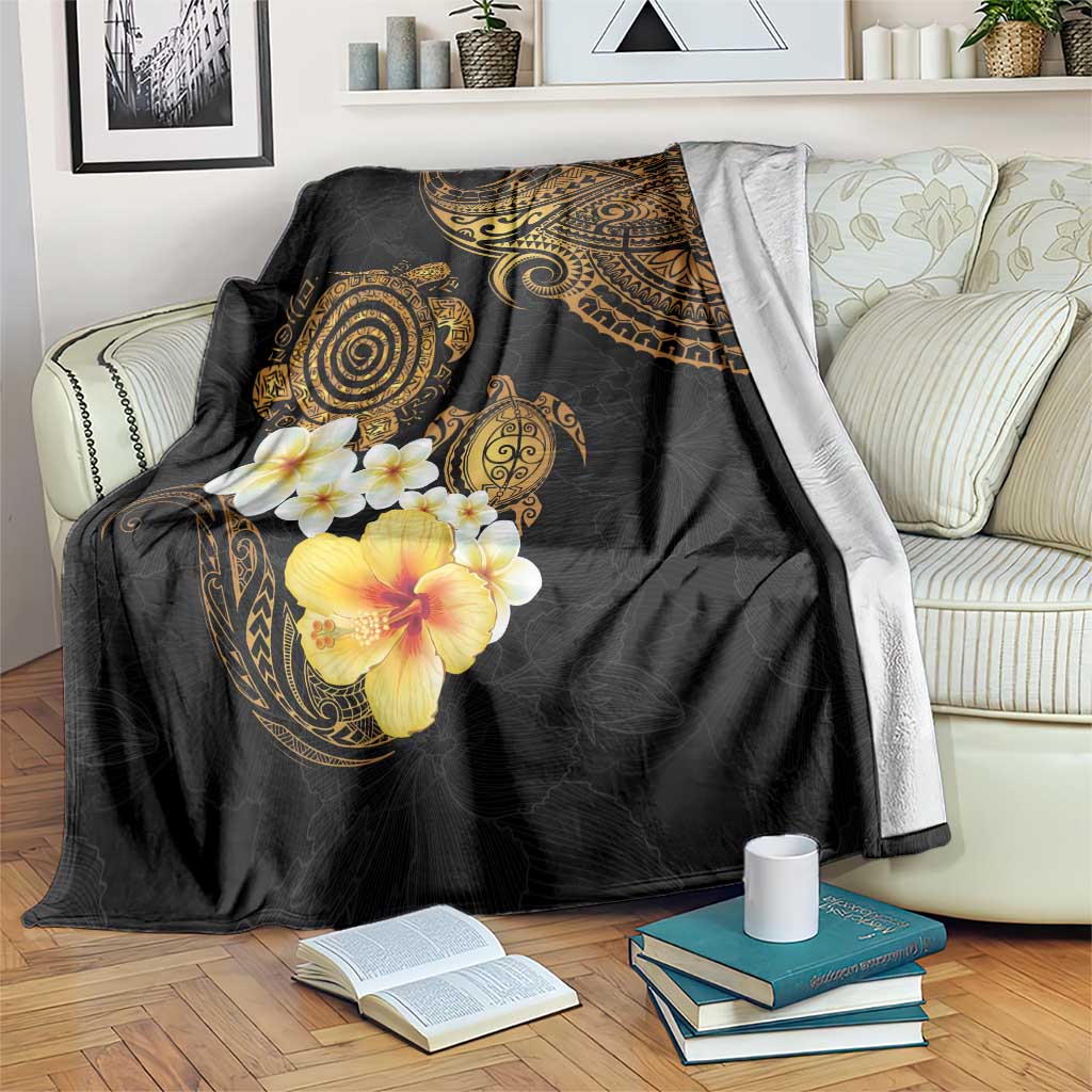 Polynesian Turtle Blanket Plumeria Hibiscus Pattern Black Color LT03 Black - Polynesian Pride