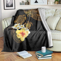 Polynesian Turtle Blanket Plumeria Hibiscus Pattern Black Color LT03 Black - Polynesian Pride