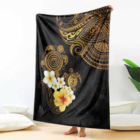 Polynesian Turtle Blanket Plumeria Hibiscus Pattern Black Color LT03 - Polynesian Pride