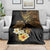 Polynesian Turtle Blanket Plumeria Hibiscus Pattern Black Color