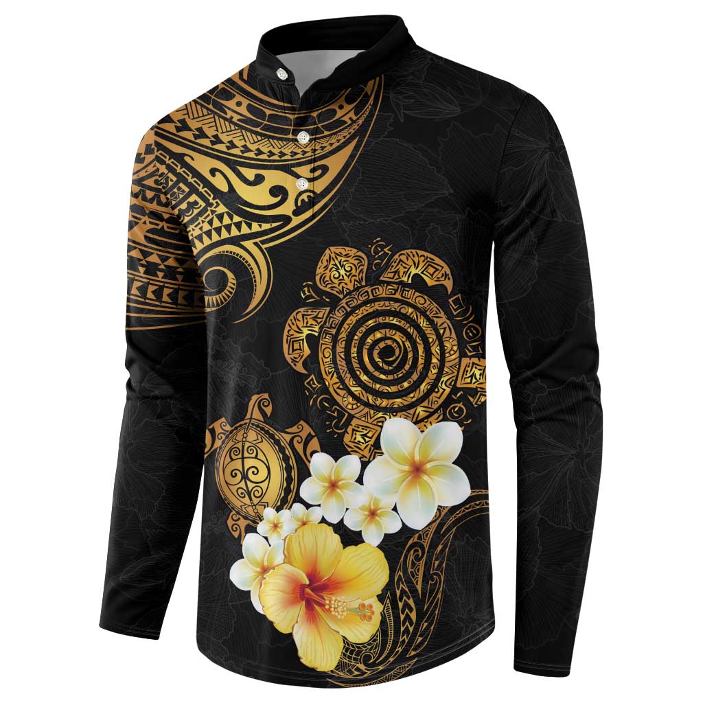 Polynesian Turtle Button Sweatshirt Plumeria Hibiscus Pattern Black Color LT03 - Polynesian Pride